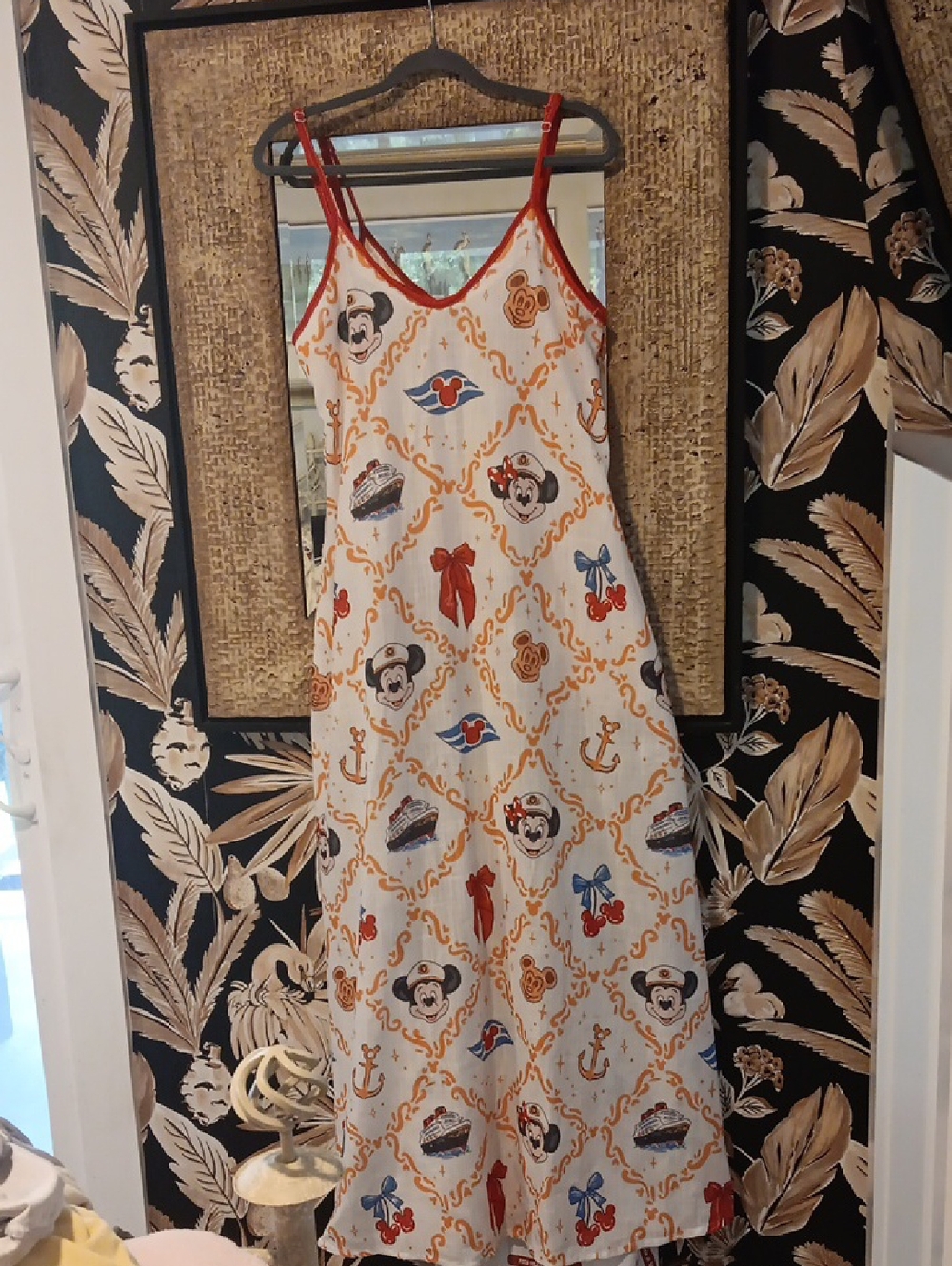 Wild Rich Kids Disney Theme Slip Dress with Red Trim
